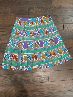 Vintage 1980s silk geometric print Rodier pleated skirt size 6